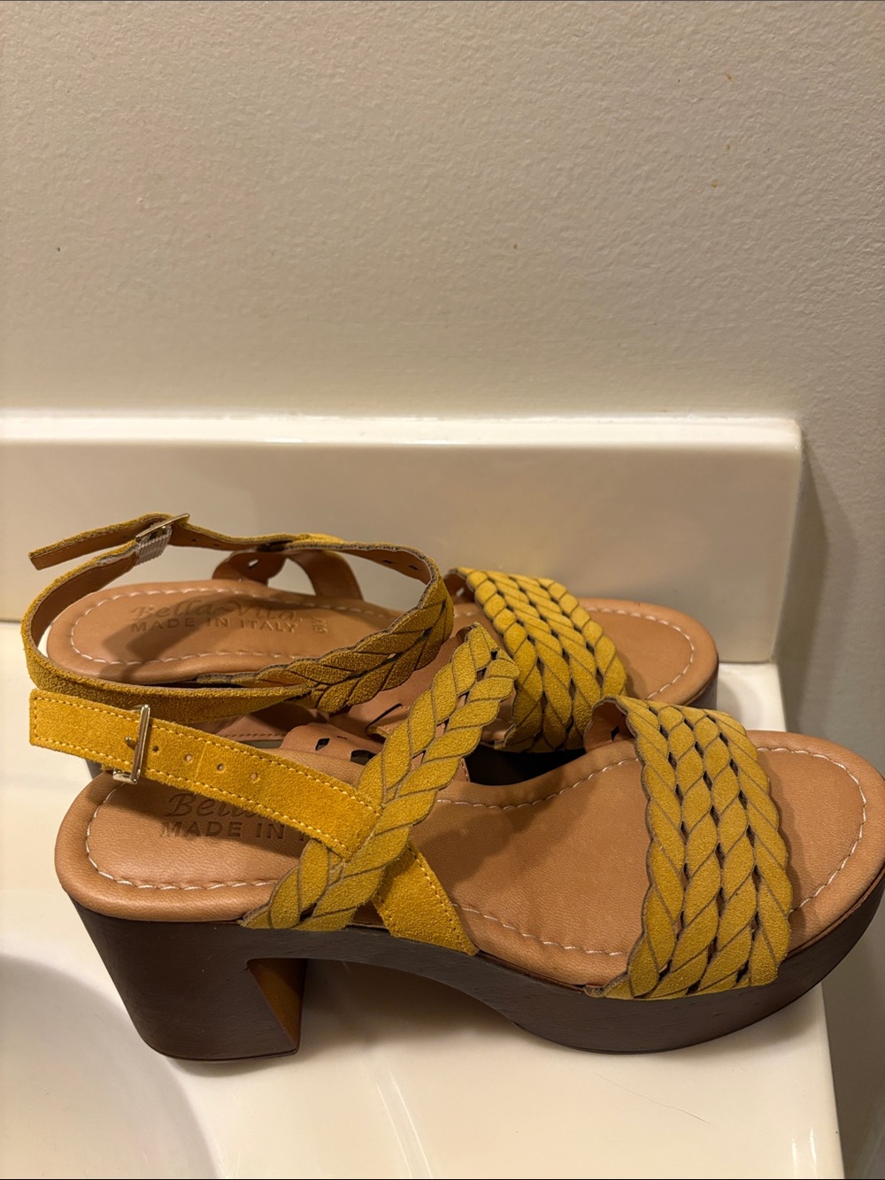 Bella Vita Mustard Braided Platform Sandals